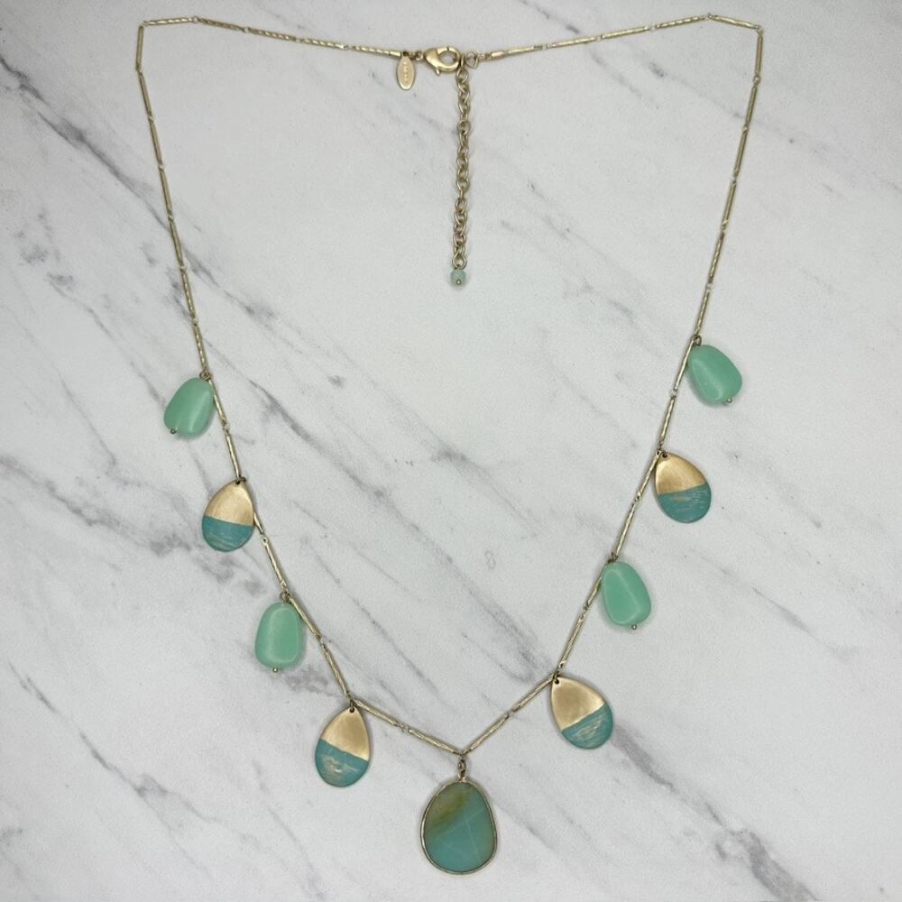 Chico's Teal Green Charm Dangle Gold Tone Necklace ✨ - Picture 2 of 11